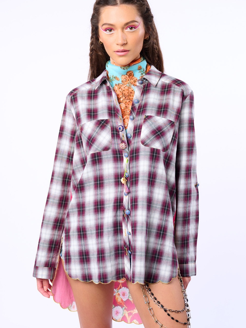Aratta Alice plaid shirt w decorative crystals